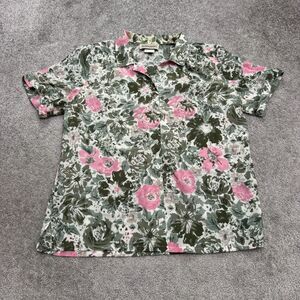 Vintage 90s Donnkenny Classics Seersucker Button Down Shirt Large Floral Blouse